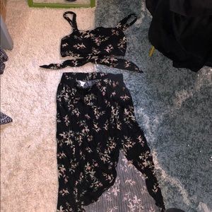 american eagle crop top and high to low skirt